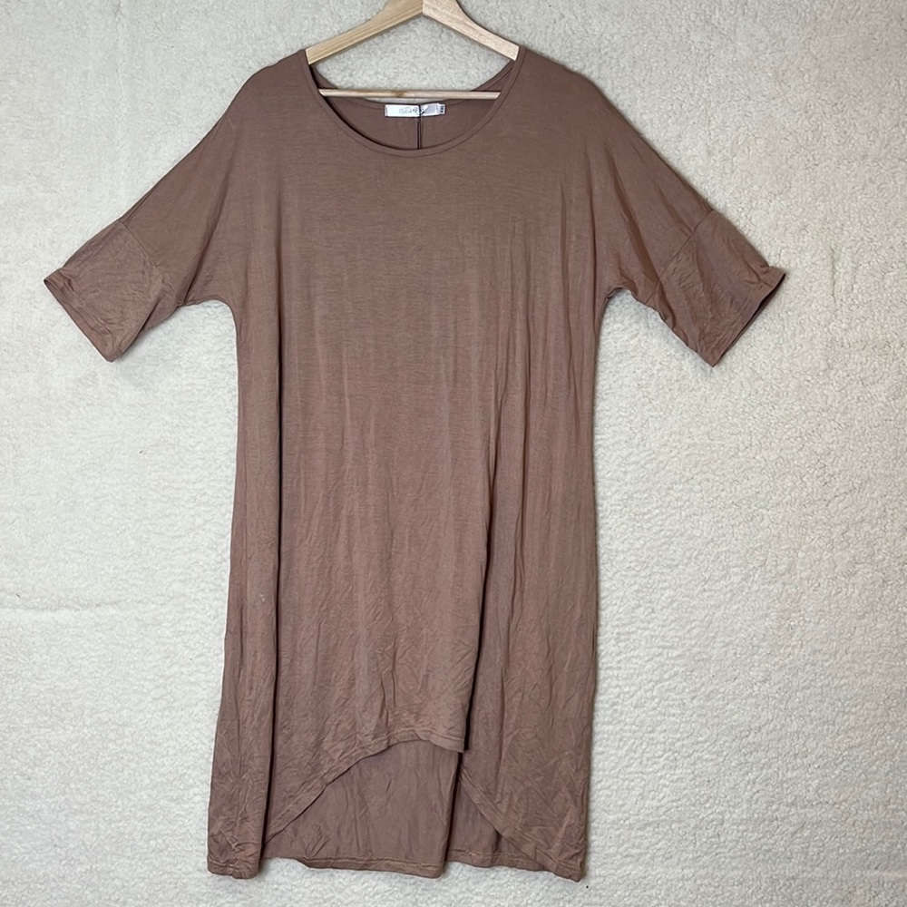 NWT Meaveor Womens Taupe Stretch Short Sleeve High-Low T-Shirt Dress XXL PLUS